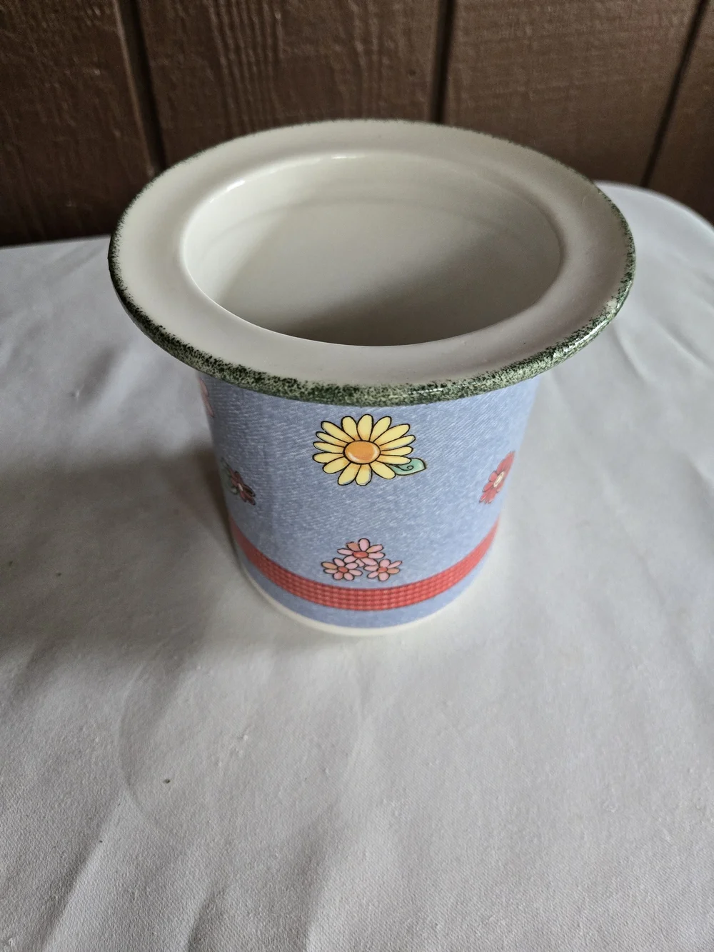 Blue Floral Ceramic Cooking Utensil Holder or Vase